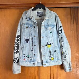 Brooklyn Clothing Light Wash Denim Jacket NYC Graffiti Thrashed Streetwear Art